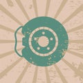 Brake disc on vintage background. Retro brake system. Vector poster.